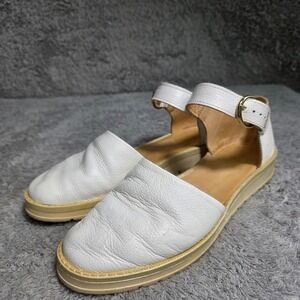 L'Ollé Mexican Leather Ankle Strap Sandals White Pebbled D'Orsay Wedge Women 9